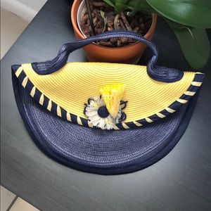Yellow and blue raffia handbag